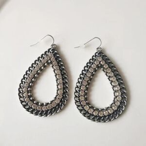 Elegant Silver and Black Teardrop Earrings